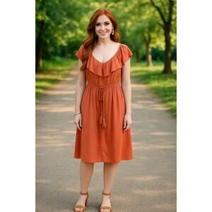 City Chic Off Shoulder Burnt Orange Dress - Size XL/22